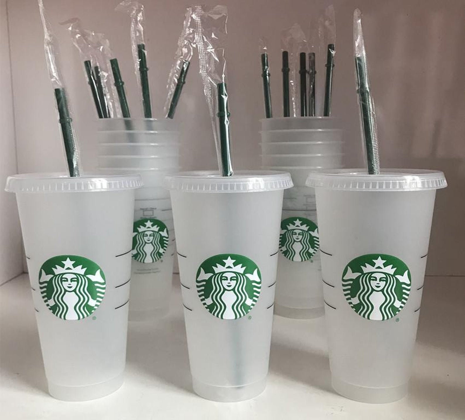 Reusable Plastic Cups With Lids 24oz Venti Size Craft Clear Cup 5 Sets Bulk  DIY