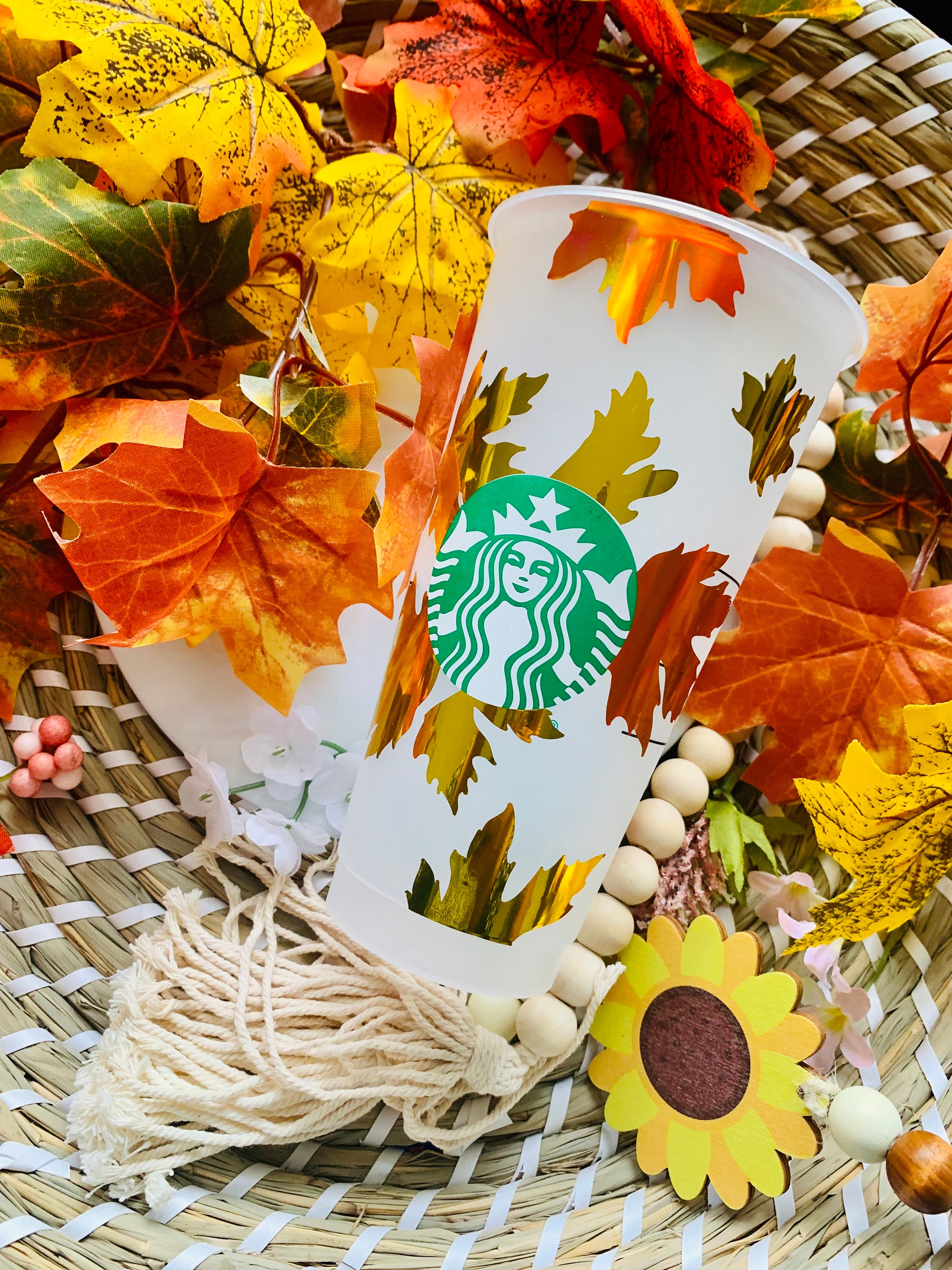 Fall Starbucks Cup Autumn Starbucks Cup Starbucks Leaves Etsy