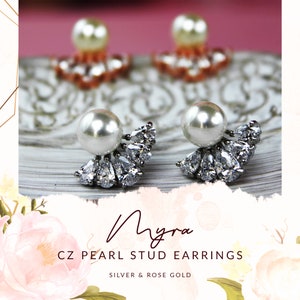 Pearl Bridal Earrings, Pearl & CZ Wedding Earrings, Pearl Stud Bridal Earrings, Cubic Zirconia Earrings, Bridesmaid Earrings ~ MYRA20201