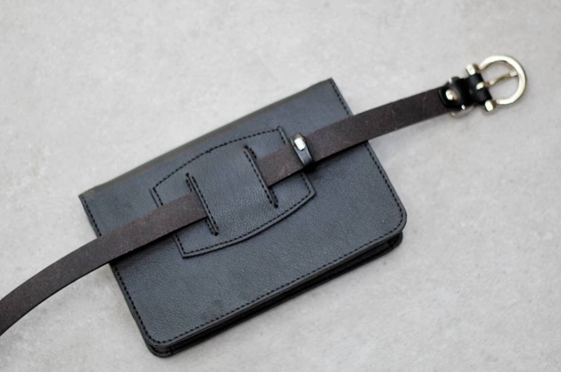 Personalized Black Leather Belt Bag / Genuine Leather Belt Bag Etsy