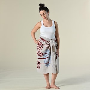 Pareo skirt,printed, original illustrations, natural cotton muslin, beache wear, seamless,  wrapped with a natural coconut buckle.