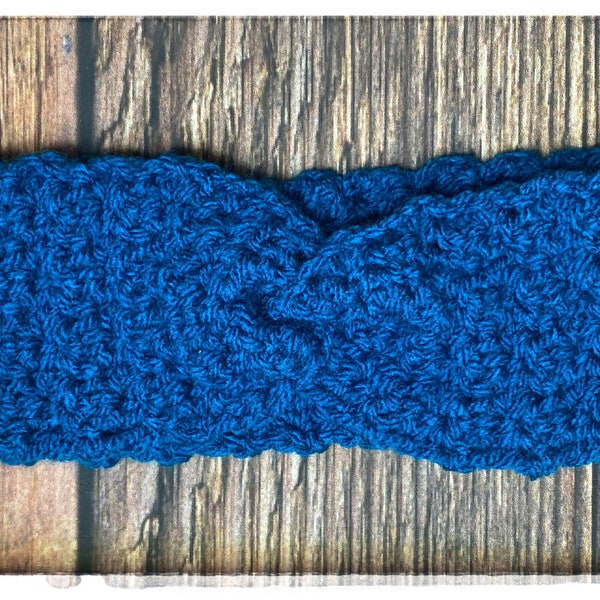 Blue Crochet headband. Handmade gift. ear warmer. Shop local. handmade with love. Handcrafted in Galway. Peacock colour. Soft head warmer.