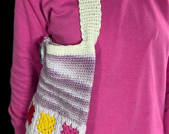 Crochet shoulder bag, Multicoloured tote Bag. Granny square crochet shoulder bag. 100% cotton yarn. Handmade in Ireland. Eco bag. Irishmade