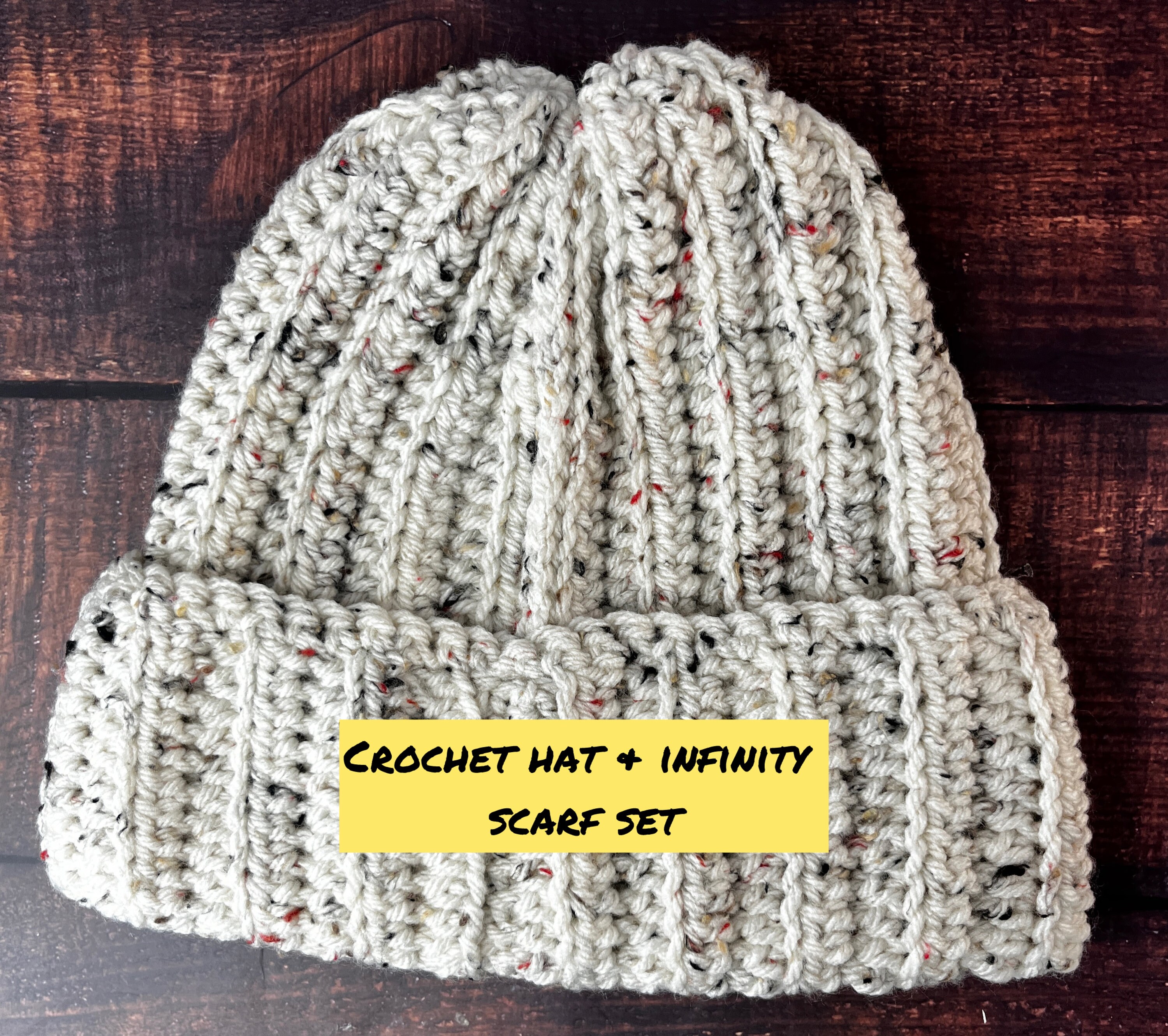 Handmade Crochet Hat & Infinity Scarf Set - Oatmeal - Etsy display picture 2