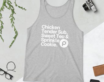 Camiseta sin mangas de Florida Grocery, sándwich de pub, galleta con chispas, té dulce, delicatessen