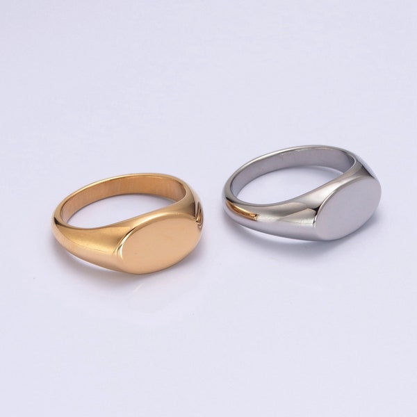Flat Oval Signet Ring, Gold or Silver, Stainless Steel Minimalistic Band for Men