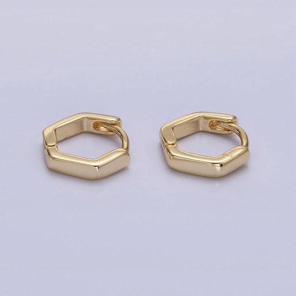 Gold Hexagon Huggie Hoop Earrings, Small 10 mm Geometric 16K Gold Filled Minimalist Everyday Wear Cartilage Earring Jewelry, 1 Pair