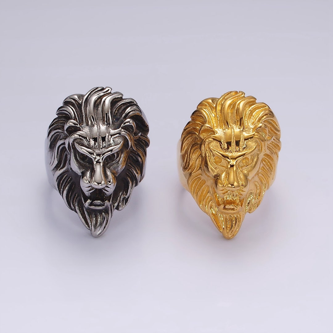 Lion Head Ring, Gold or Silver, 3D Stainless Steel Statement Band for Men Etsy