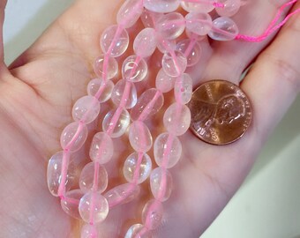 Pink Quartz 6-8 mm Stone Beads, Approx. 45 Beads, 40 cm Single Strand, Genuine Natural Gemstones for Jewelry Making