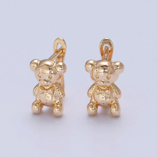 Teddy Bear Design Huggie Hoop Earrings, Dainty 18K Gold Filled Jewelry for Children, 1 Pair