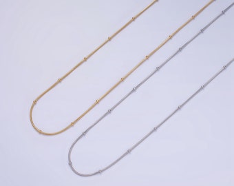 Satellite Beaded Snake Chain Necklace Supply, 14K Gold or Silver Tone Stainless Steel, Adjustable 18.1 Inches with 2 Inch Extender