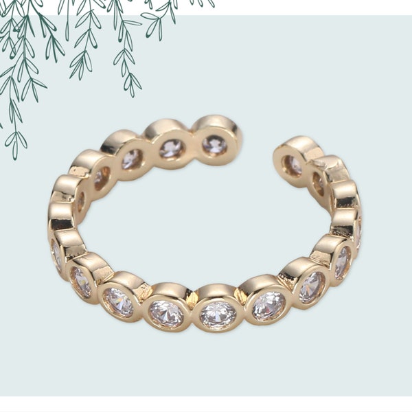 Cubic Zirconia Circle Pattern Chain Stack Ring, Adjustable Elegant Gold Plated Band