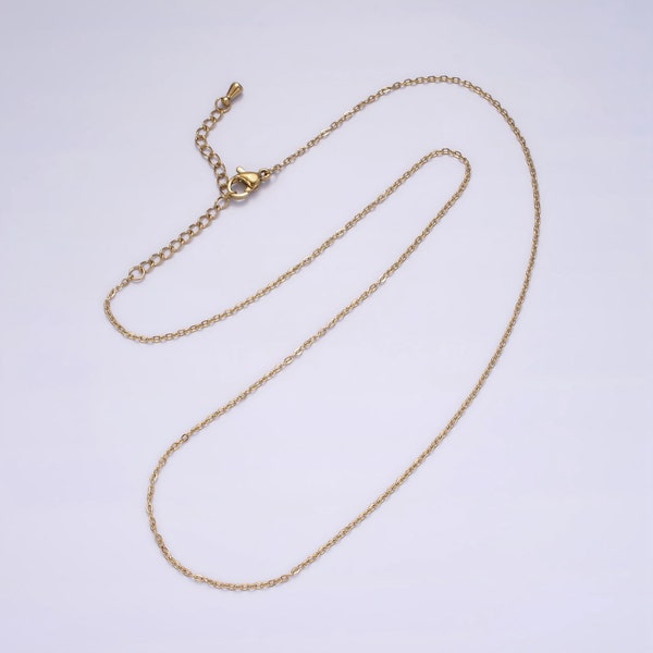 14K Gold Tone Stainless Steel Cable Chain Necklace for Jewelry Making, Dainty Thin Layering Necklace, 17.5 Inches + 2.0 Inch Extender