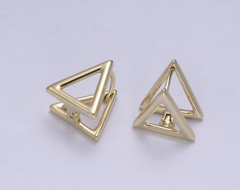 Triangular Prism Clip Hoop Earrings, 14K Gold Filled Modern Geometric Design Earrings, 1 Pair