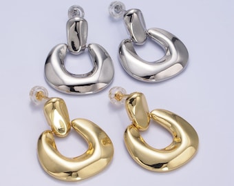 Boucles d'oreilles pendantes pendantes à grande languette, Boucles d'oreilles tendance en acier inoxydable 14 carats ou argenté pour femme, 1 paire