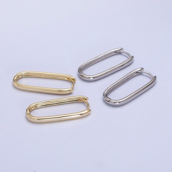 Paperclip Shaped Hoop Earrings, Gold or Silver, Minimalistic 14K Gold Filled Jewelry for Women, 1 Pair