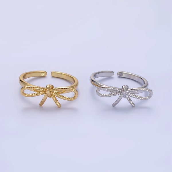 String Rope Knot Ring, Gold or Silver, Dainty Minimalistic Open Adjustable 24K or White Gold Filled Band for Women