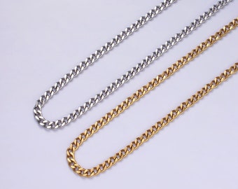 Cadena de eslabones cubanos de acero inoxidable, plata u oro, collar de pila de capas minimalistas gruesas, 4 mm, 21,6 o 23,6 pulgadas