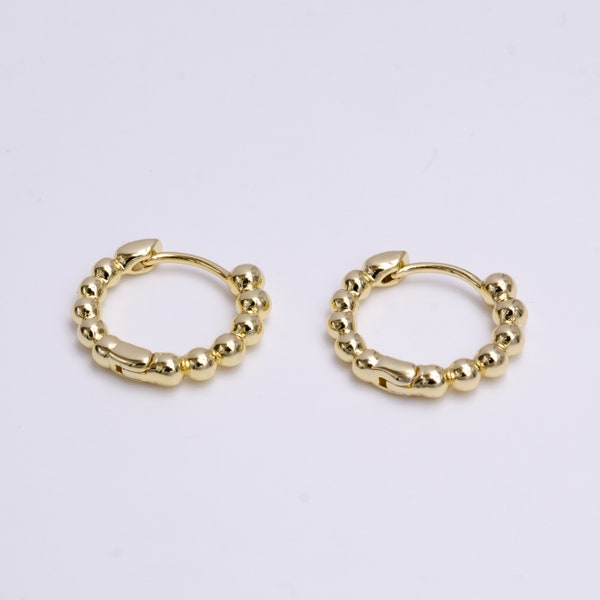 Gold Ball Beaded Huggie Hoop Earrings, Dainty Minimalistic 14K Gold Filled Earring Jewelry, 1 Pair
