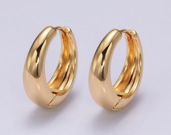 Crescent Cradle Design Dome Hoop Earrings, Minimalistic 14K Gold Filled Jewelry for Women, 1 Pair