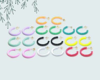 Pastel Colored Enamel Design Open Hoop Stud Y2K Earrings, 1 Pair