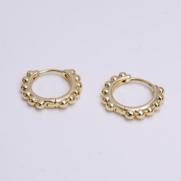 Gold Bubble Ball Beaded Huggie Hoop Earrings, Dainty Minimalistic 14K Gold Filled Earring Jewelry, 1 Pair