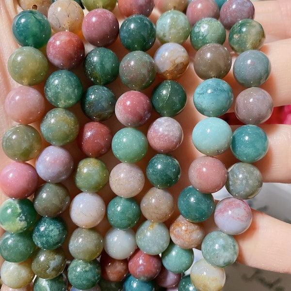 Colorful Indian Jade Round Beads, Natural Gemstone, 6mm 8mm 10mm Bead Size Options, 15" Strand, Beads for Necklace Bracelet Making