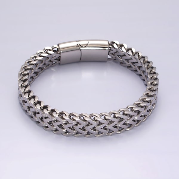 Silver Tone Stainless Steel Double Layer Foxtail Chain Link Statement Bracelet for Men, 8.6 Inches
