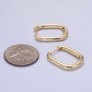 Gold Rounded Rectangular Design Hoop Earrings, Minimalistic 14K Gold ...
