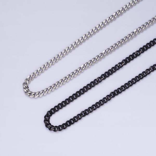 Stainless Steel Curb Chain - Silver or Black - Thick Minimalistic Layering Stack Necklace for Men, 3.4 mm, 21.6 or 23.6 Inches