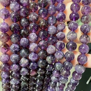 Purple Amethyst Round Beads, Natural Gemstone, 8mm 10mm 12mm Bead Size Options, 15" Strand, Beads for Necklace Bracelet Making