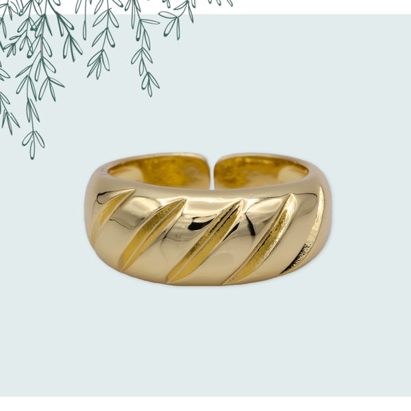 Bread Top Design Dome Stack Ring, Thick Open Adjustable Minimalistic Gold Filled Baker's Band