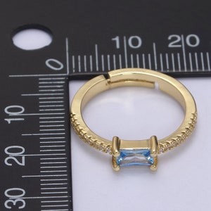 Cocktail Ring with Micro Pave CZ and Baguette Cut Colored Cubic Zirconia Green, Baby Blue, Purple Adjustable 24K Gold Filled Band image 5