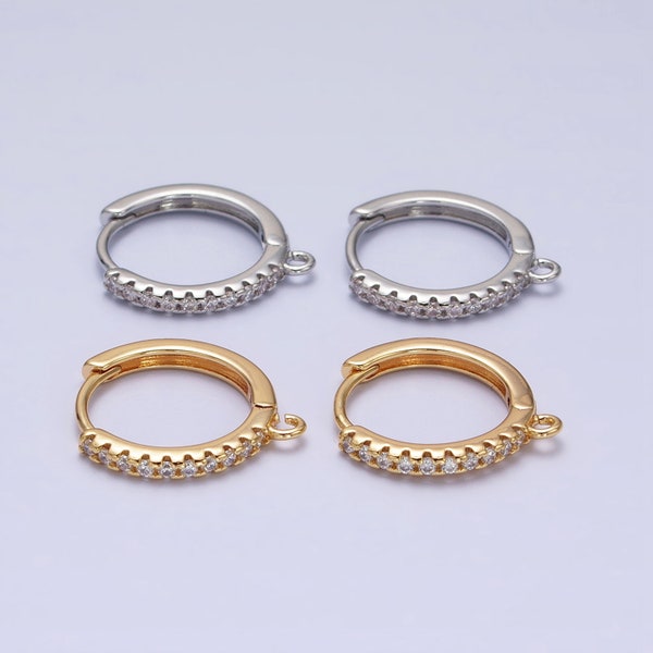 Gold or Silver Classic Hoop Earring Supply, Open Link Jump Ring for Jewelry Making, 16K or White Gold Filled, Micro Pave CZ, 1 Pair