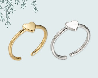 Simple Heart Design Stack Ring - Gold or Silver - Thin Dainty Open Adjustable 14K Gold Filled Band