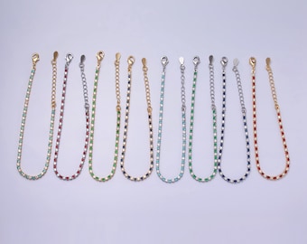 Gold or Silver Tennis Chain Bracelet, Round Cut CZ - Blue, Green, Red - 16K or White Gold Filled, 6.5 Inches with 2 Inch Extender