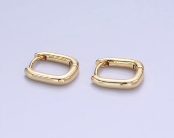 Rounded Rectangular Huggie Hoop Earrings, Dainty Geometric 14K Gold Filled Cartilage Earring Jewelry for Women, 1 Pair