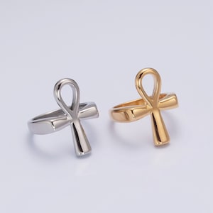 Ankh Cross Symbol Ring, Gold or Silver, Large Stainless Steel Religious Egyptian Key of Life Band