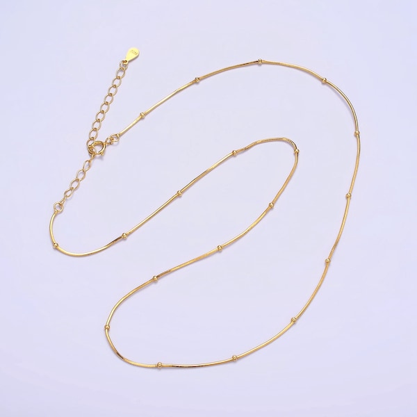 24K Gold Vermeil S925 Sterling Silver Satellite Beads on Snake Chain Choker Necklace Supply, 15.35 Inches with 2.0 Inch Extender