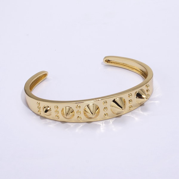 Spiked Design Cuff Bracelet, Minimalistic Open Adjustable 24K Gold Filled Layering Bangle Bracelet