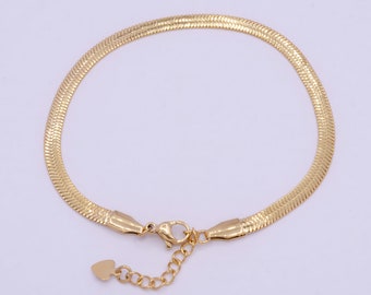 Herringbone Snake Chain Bracelet, 4mm, Adjustable 24K Gold Filled Bracelet for Women, 7.0 Inches with 1.0 Inch Extender