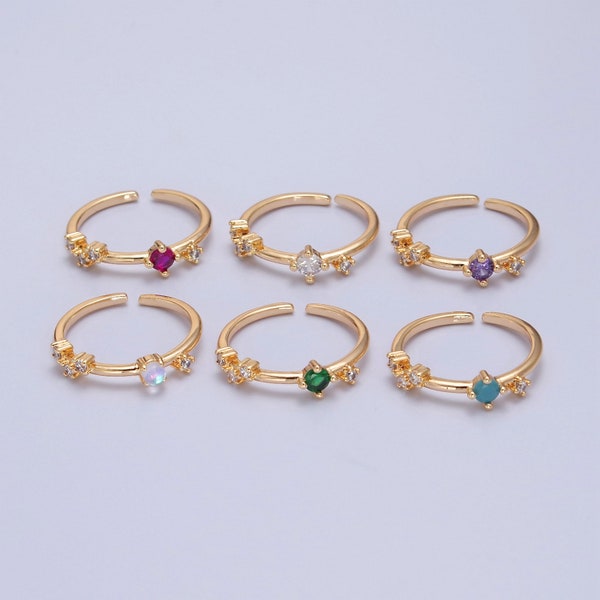 Celestial Gemstone Stack Ring, Colored CZ Cubic Zirconia - Purple, Green, Iridescent, Teal, Pink - Dainty Adjustable 24K Gold Plated Band