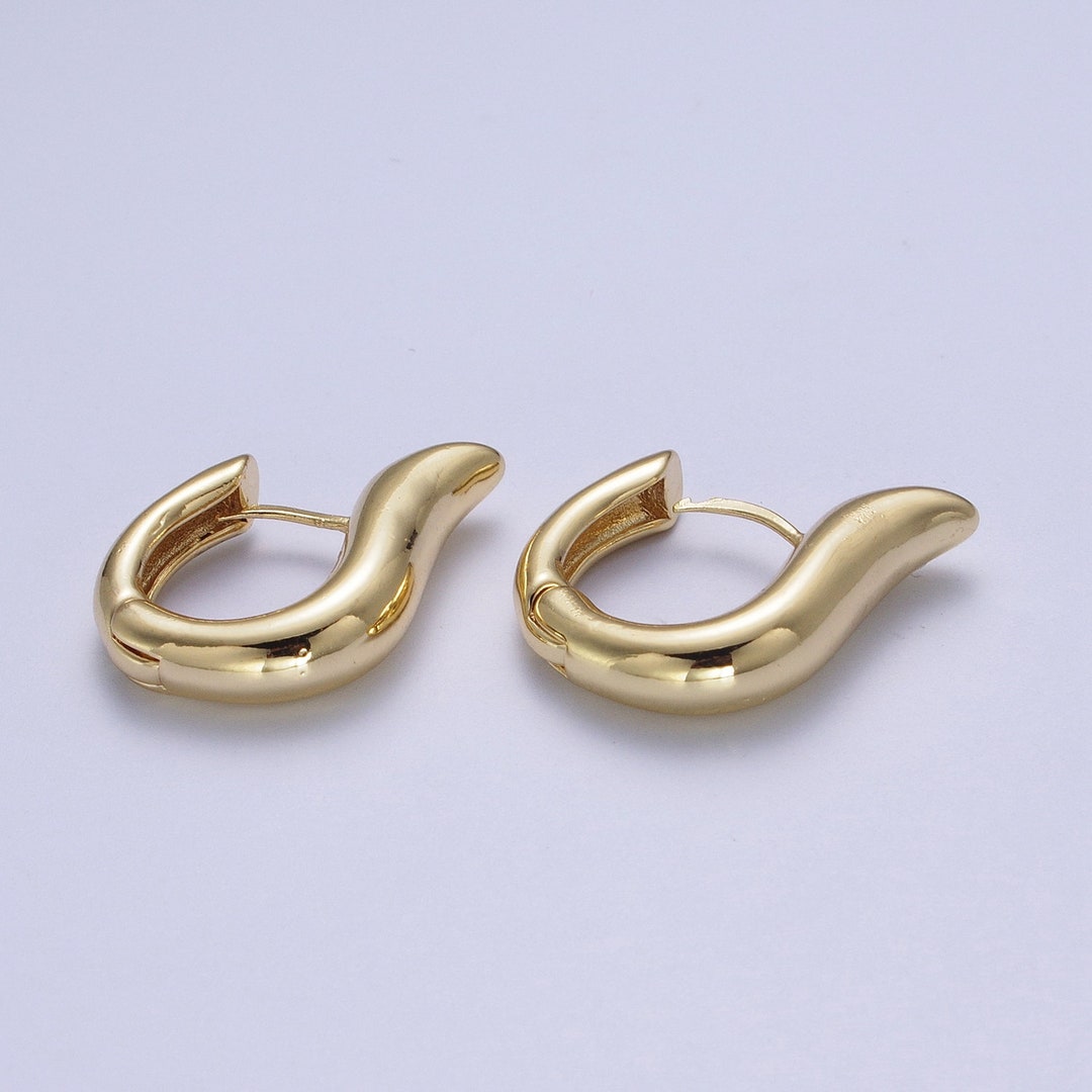Outward Curving Huggie Hoop Earrings, Modern Minimalistic Gold Plated