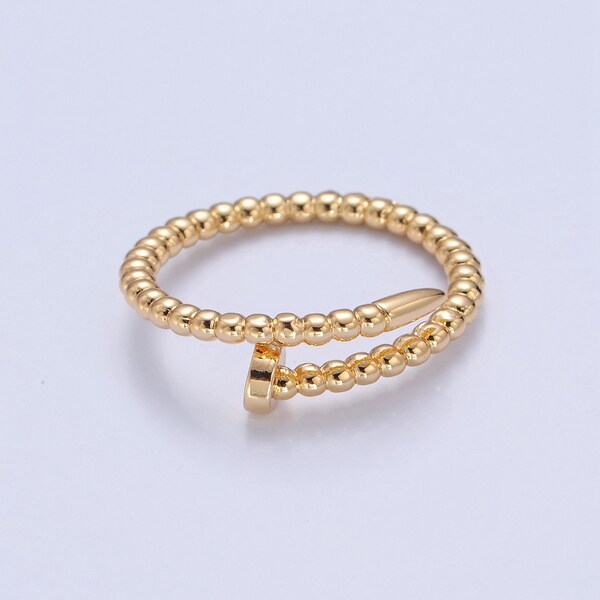 Beaded Nail Design Stack Ring, Thin Dainty Minimalistic Open Adjustable 14K Gold Filled Overlapping Band