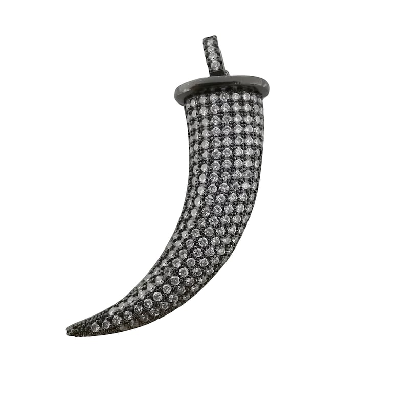 Charms for Necklace Bracelet Anklet Making 1pc 41x20mm Wholesale Gunmetal Grey Cubic Zirconia Pave Rhinestone Animal Tooth Charm