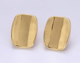 Gold Flat Rectangle Stud Earrings, Large Modern Minimalistic 14K Gold Filled Statement Earring Jewelry for Women, 1 Pair