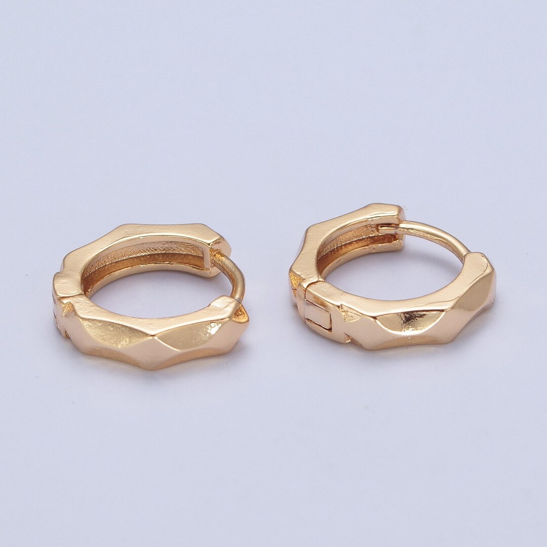 Faceted Design Huggie Hoop Earrings Small Dainty 24K Gold Etsy