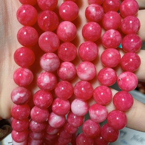 Cotton Candy Pink Jade Round Beads, Natural Gemstone, 6mm 8mm 10mm Bead Size Options, 15" Strand, Beads for Necklace Bracelet Making