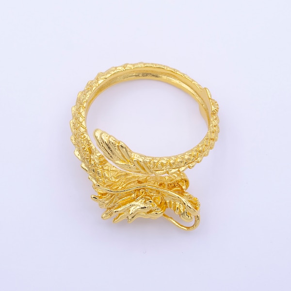 Chinese Dragon Stack Ring, Dainty Open Adjustable 24K Gold Filled Overlap Band