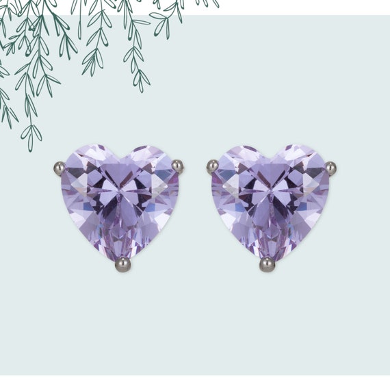 Lavender Purple Cubic Zirconia and Sterling Silver Heart Earrings Lavender Purple Cubic Zirconia and Sterling Silver Heart Earrings